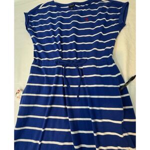 U.S. Polo Assn. Striped T-Shirt Dress Women Size S Blue Good Drawstring‎ Waist